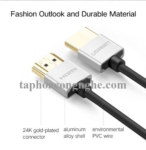 Ugreen 50306 10M màu Bạc Cáp tín hiệu HDMI chuẩn 2.0 sợi siêu nhỏ cao cấp HD117 30050306